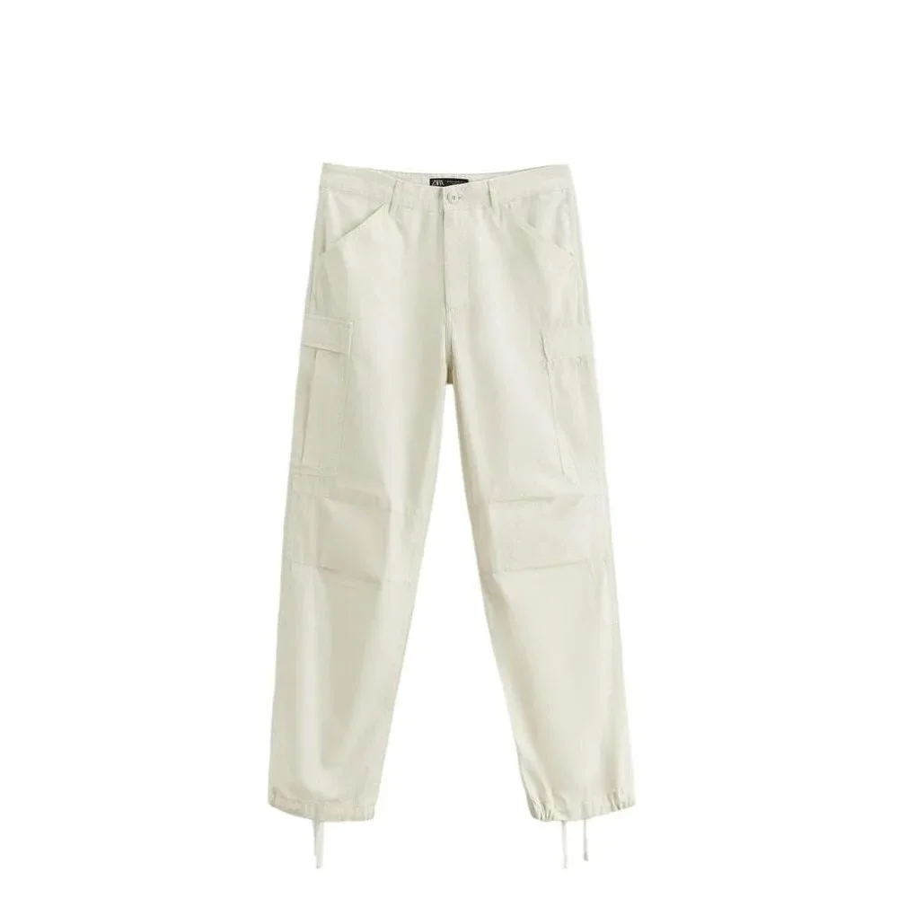ZARA TEXTURED CARGO TROUSERS STONE SIZE 31 | 5862/405